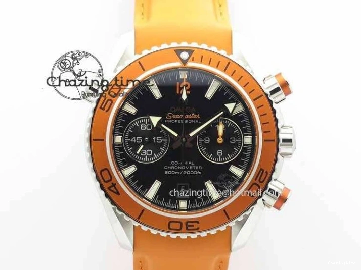 0408 Planet Ocean Master Chrono 45mm SS OM 1:1 Best Edition Black Dial On Orange Rubber Strap A Attractive 8170